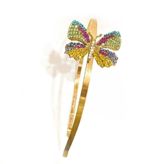 Tiara em semi joia com borboleta de cristal colorido