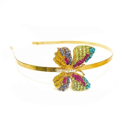 Tiara em semi joia com borboleta de cristal colorido - comprar online