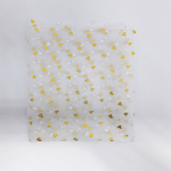 Tule Branco com corações Dourado - 1 metro x 35 cm - TT002