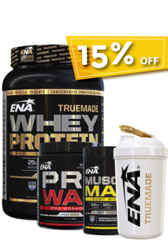 COMBO PREMIUM - WHEY PROTEIN + PRE WAR + MUSCLE MAX + SHAKER - comprar online