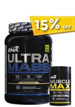 "COMBO GANADOR DE PESO Y MASA MUSCULAR NATURAL " ULTRA MASS (1,5KG) + MUSCLE MAX (90 TABS) - ENA -