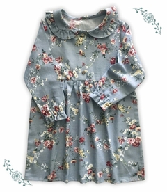 Vestido Creme Flores celeste