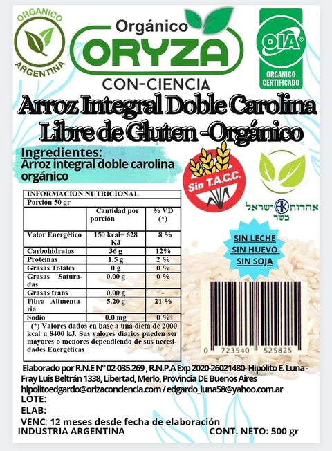 Arroz Integral Orgánico 1kg (Granel) – ConSuma Conciencia