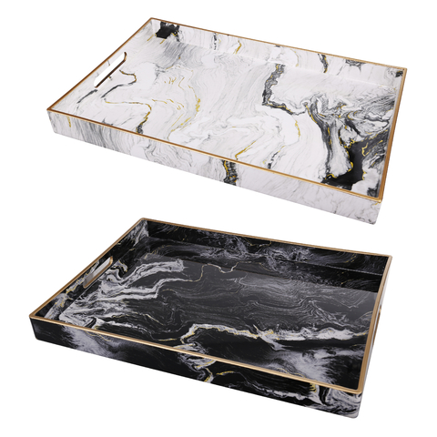 BANDEJA RECTANGULAR MARBLE SET X 2