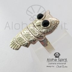 Anel de Prata 950 - Coruja GD - Jóias Aloha Spirit