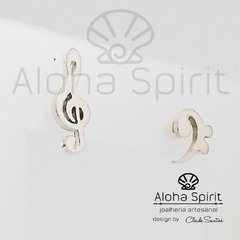 Par de Brincos de Prata 950 - Clave de Sol e Fá - Jóias Aloha Spirit