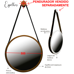 Espelho redondo de 50cm com alça em couro legítimo para fixação.  Unidade: PEÇA Acabamento: Rose