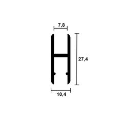 Perfil "H" para rodízio/vidro em vitrines  Unidade: METRO Acabamento: Natural