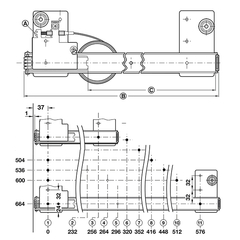 Sistema telescópico para portas escamoteáveis.  Unidade: PAR Acabamento: Epoxi Preto Observação: Altura máxima 1500mm. Peso máximo 16kg por porta Opções: 504mm - máximo 390mm 536mm - máximo 422mm 600mm - máximo 486mm 604mm - máximo 550mm