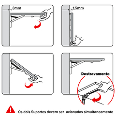 Suporte para prateleira ou bancada dobrável (rebatível tipo KROK).  Unidade: PAR Dimensional: 500mm Acabamento: Epóxi Branco Observação: Capacidade de carga: 50kg/par