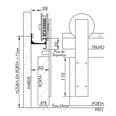 Kit aparente para porta de correr com roldanas e trilho 2,0 m.  Capacidade de carga de até 50 kg por porta.  Centro da roldana em nylon para evitar ruído, para portas de madeira.  Acompanha guia, batentes e parafusos.  Unidade: CONJUNTO Acabamento: Alumín