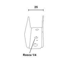 Chapa "U" para fixação de rodízios e sapatas numa chapa de 25 mm.  Unidade: PEÇA Acabamento: Preto Roscas: 1/4 OU 5/16