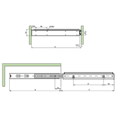 Trilho ou corrediça para gavetas de arquivo de pastas suspensas.  Detalhes:  Estrutura metálica soldada, com bordas superiores revestidas com perfil de PVC para deslizamento de pastas suspensas, dispostas no sentido frontal, lateral, fila única ou fila du