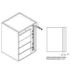 Fechadura frontal de gavetas múltiplas, haste de 1000mm de comprimento com 5 pinos reguláveis  Unidade: PEÇA Acabamento: Niquelado