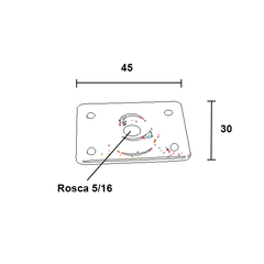 Flange para fixação de rodízios e sapatas em chapas de madeira, MDF ou MDP.    Acabamento:  Zincado Branco  Dimensional:  30mm x 45mm  Rosca 1/4 ou 5/16  Observação:  Peça