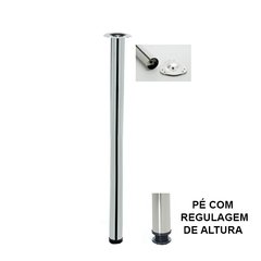 Pés para tampos de madeira, com regulagem  Unidade: PEÇA Dimensional: Diâmetro 60mm Acabamento: Cromado