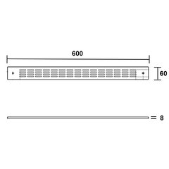 Grade de ventilação para uso em móveis com forno embutido.  Unidade: PEÇA Dimensional: 600 x 60 Acabamento: INOX ESCOVADO Observação: Sobreposta
