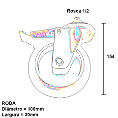 Rodízio giratório com trava para móveis, rack, etc. Detalhes Rodízio industrial, para pisos de concreto liso, madeira, cerâmicos ou epoxi  Acabamento: Termoplástico injetado, cinza Observação: Capacidade de carga 65 kg