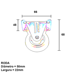 Rodízio fixo para móveis, rack, etc.  Detalhes Rodízio industrial, para pisos de concreto liso, madeira, cerâmicos ou epoxi Acabamento: Termoplástico injetado, cinza Observação: Capacidade de carga 30kg