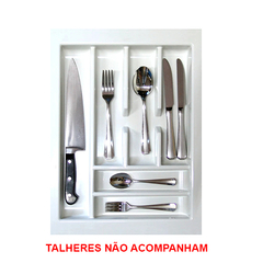 Organizador de gavetas (interno) para talheres.                                                        Dimensional: Mínimo: 235x350mm / Máximo: 280x395mm Acabamento: Branco Observações: - Divisória para talheres; - ESTE PRODUTO NÃO DEVE SER ENVIADO PELOS 