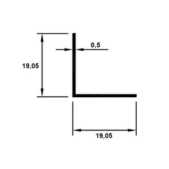 Perfil cantoneira em alumínio.  Unidade: METRO Dimensional: 19x19mm Acabamento: Alumínio Observações:  ​- Vendido em metro "cheio" (p. ex 1, 2, 3...);  - ESTE PRODUTO NÃO PODE SER ENVIADO PELOS CORREIOS. ENVIO PODE SER FEITO VIA JADLOG EM BARRAS DE ATÉ 2 