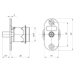 Fechadura pino ou cilindro de pressão. Para portas de correr.  Unidade: PEÇA  Dimensional: Canhão 24mm  Acabamento: Cromado  Acompanham 2 chaves