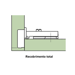 Dobradiça caneco pequena, embutida.  Acabamento: Niquelado Observação: Porta sobreposta, recobrimento total