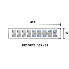 Grade de ventilação para uso em móveis, inclusive para forno embutido.  Unidade: PEÇA Dimensional: 80x400mm Acabamento: Alumínio Anodizado