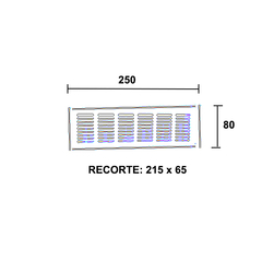 Grade de ventilação para uso em móveis, inclusive para forno embutido.  Unidade: PEÇA Dimensional: 80x250mm Acabamento: Alumínio Anodizado