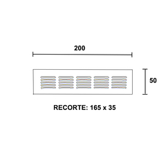 Grade de ventilação para uso em móveis, inclusive para forno embutido.  Unidade: PEÇA Dimensional: 50x200mm Acabamento: Alumínio Anodizado