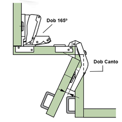 Dobradiça caneco grande, embutida.  Acabamento: Niquelado Observação: Porta com abertura de 165º, porta sobreposta, recobrimento parcial