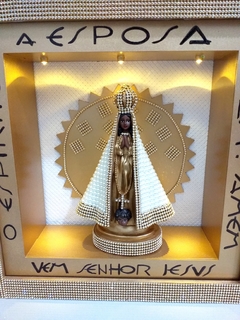 Nicho Iluminado Nossa Senhora Aparecida com imagem pérola bege - Quadro Oratório - Mandaluhz - Artigos de Luxo