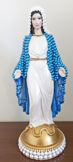 Nossa Senhora das Graças com pérolas - 30 cm - Azul Claro - comprar online