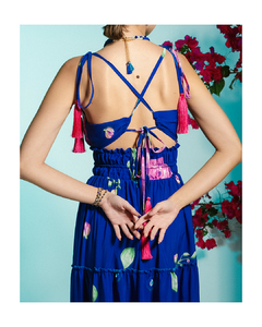 VESTIDO SANTORINI BLOOM AZUL - lis fiaschi