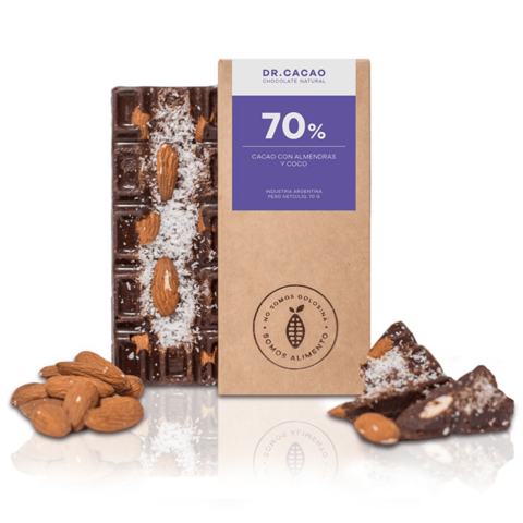 Chocolate 70% Cacao Dr Cacao almendras y coco