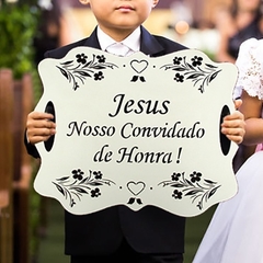 Placa Cerimônia Casamento Jesus Nosso Convidado De Honra floral 35x24cm - comprar online