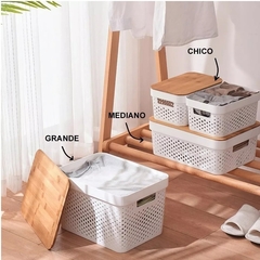 Canasto Organizador Caja Plástico Tapa Madera Extra Large - comprar online