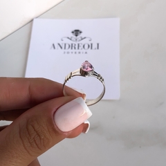 anillo compromiso centro cubic gota rosa (cod an258) - comprar online