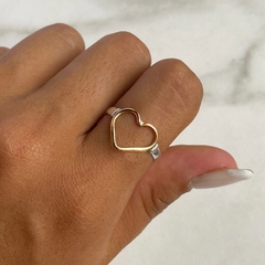 anillo corazon calado plata y oro (cod an389) - comprar online