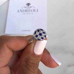 anillo circular con cubics azules y blancos (cod an238) - ANDREOLI JOYERIA 