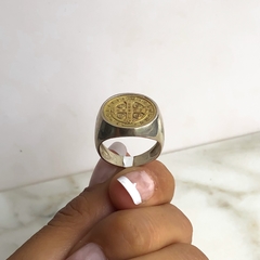 anillo san benito plata y oro (cod an 263) - ANDREOLI JOYERIA 