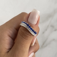 anillo medio sin fin con cubics blancos y azules (cod an475) - comprar online