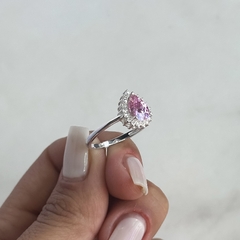 Anillo con cubic gota rosa (Cod ar707) - tienda online