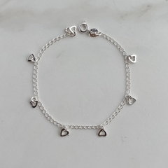 pulsera con dijes corazones de acero blanco (cod p186) - comprar online