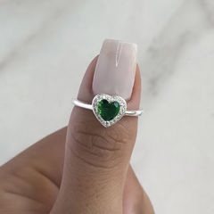 Anillo centro cubic corazón verde con cúbics blancos (Cod an848) - comprar online