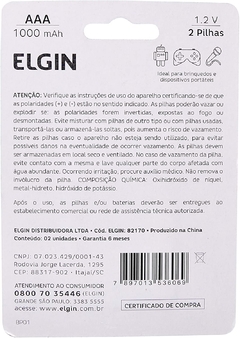 PILHA RECARREGAVEL AAA-1000 MAH ELGIN BLIST2 - comprar online