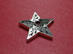 D285 Pingente Estrela de Prata com Vazado Floral e Zircônia Vermelha - comprar online