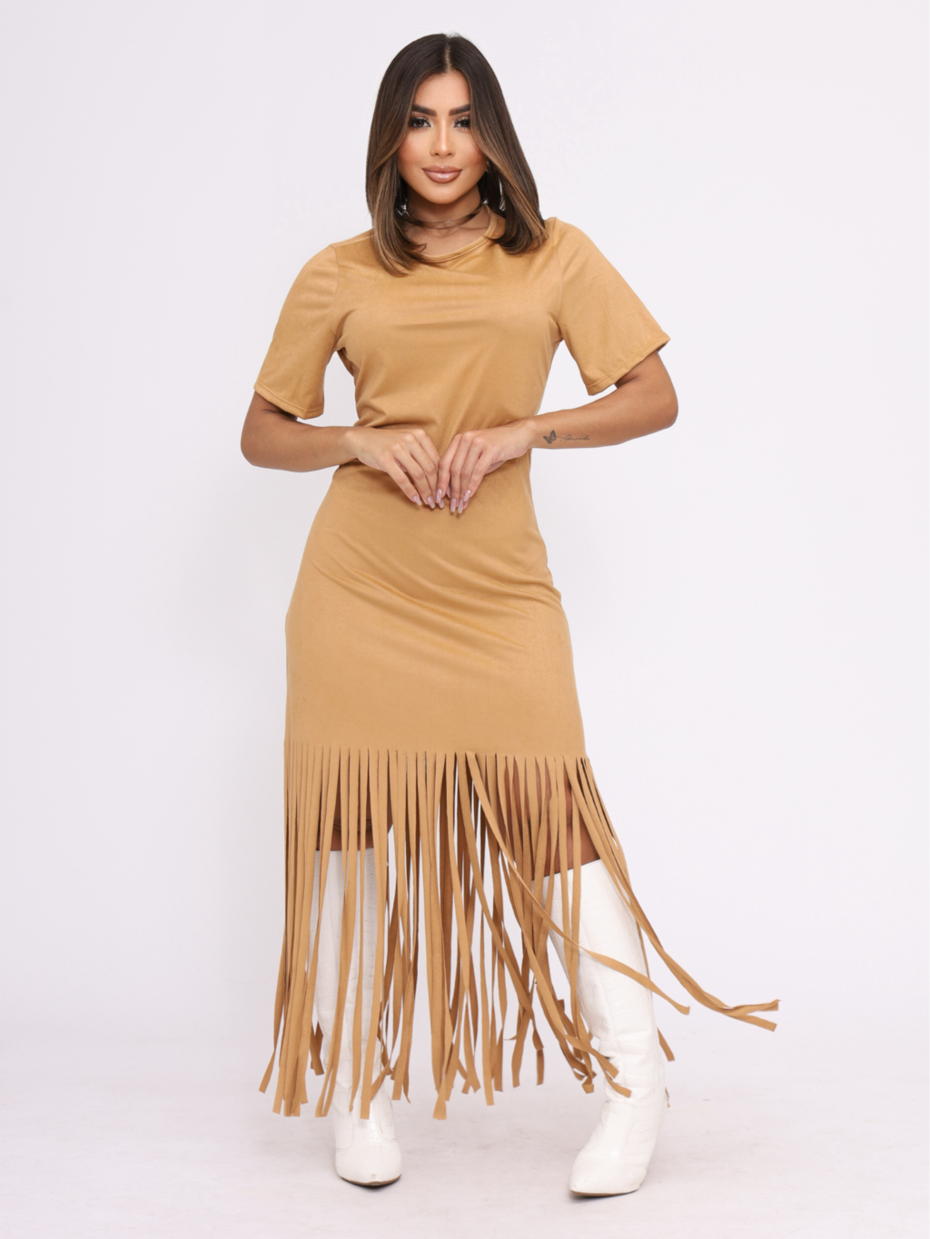 Vestido de sale suede com franja