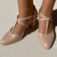 Zapatos de baile con suela de cromo - LYON taco ancho (nude) - tienda online