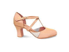 Zapatos de baile con suela de cromo - LYON taco ancho (nude) - comprar online